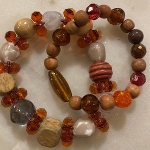 2 earth-tone beaded bracelets, new, unique, mixed beads